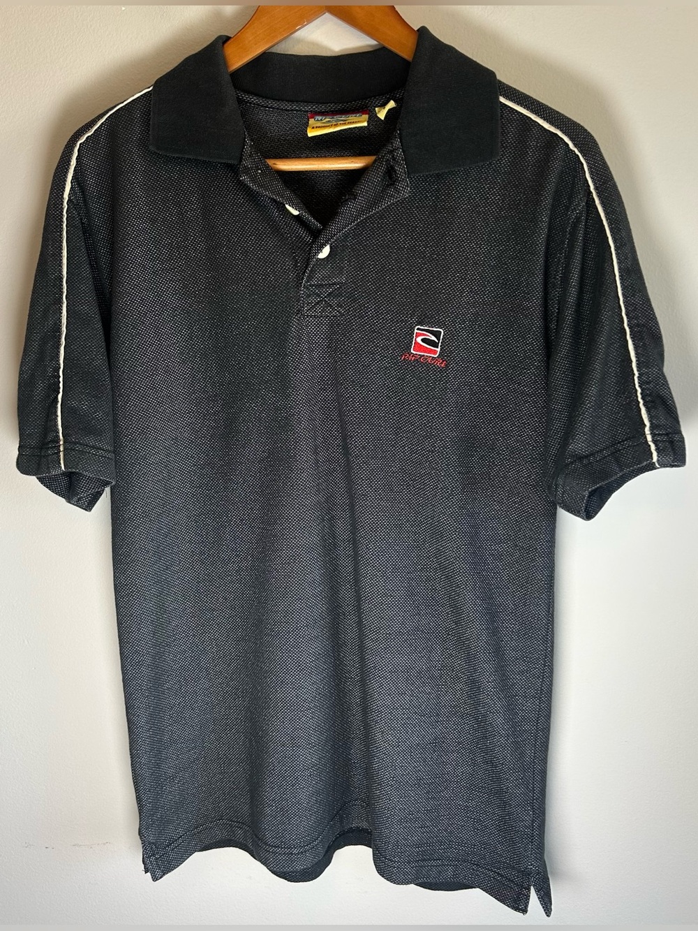 Vintage 80s/90s Rip Curl Mens Polo Shirt Sz S Black Gray Heathered Stretch Logo